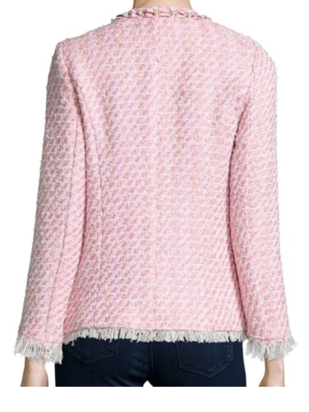 NWT Michael Simon Pink Tweed Ribbon & Pearls Fringe Jacket 3X - Picture 2 of 13